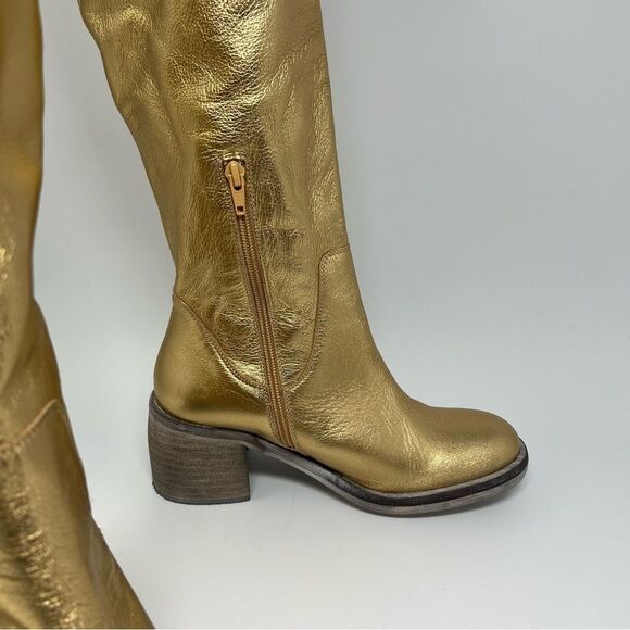 Free People Metallic Gold Knee-High Boots - Picture 5 of 9